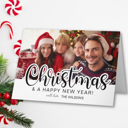Merry Christmas Bold Script Photo Card Bedankkaart