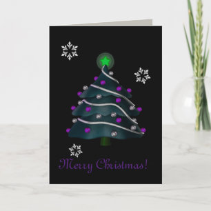"Merry Christmas!" - Boom w / Zilver & Paarse Deco Feestdagen Kaart