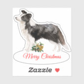 Merry Christmas Border Collie Custom-Cut Vinyl Sticker (Vel)