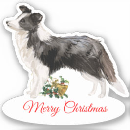 Merry Christmas Border Collie Custom-Cut Vinyl Sticker