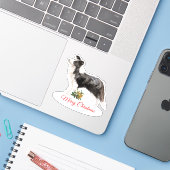 Merry Christmas Border Collie Custom-Cut Vinyl Sticker (Laptop met iPhone)