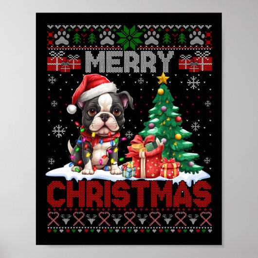 Merry Christmas Boston Terrier Hondenliefhebbers U Poster (Voorkant)