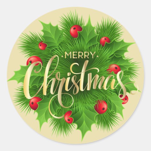 Merry Christmas Botanical Design – Elegant Holiday Ronde Sticker (Voorkant)