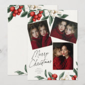 Merry Christmas Botanical Holiday 3 photo Feestdagenkaart (Voorkant / Achterkant)