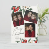 Merry Christmas Botanical Holiday 3 photo Feestdagenkaart (Staand voorkant)
