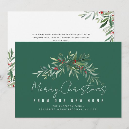 Merry Christmas botanical moving announcement card Feestdagenkaart (Voorkant / Achterkant)