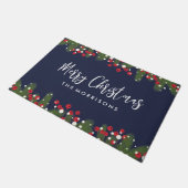 Merry Christmas Botanical Pine & Berry Custom Blau Deurmat (Schuin)