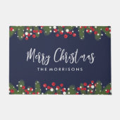 Merry Christmas Botanical Pine & Berry Custom Blau Deurmat (Voorkant)