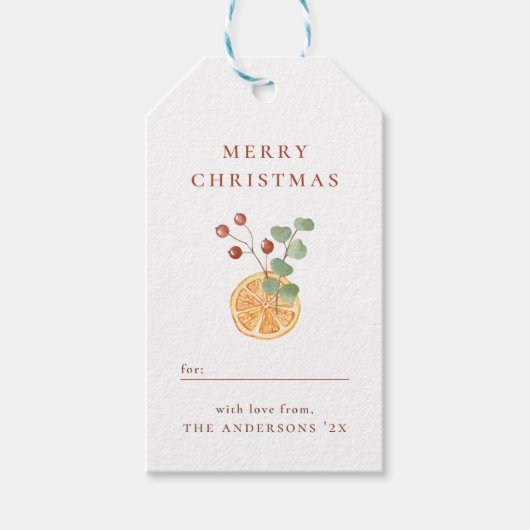 Merry Christmas Botanical Sinaasappel Hygge Cadeaulabel (Voorkant)