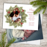 Merry Christmas Botanical Winter Holiday Wreath Feestdagenkaart<br><div class="desc">This design features Merry Christmas with merry Christmas holiday werath with a modern foto family 2 two picture layout, simpelweg elegant familiy minimalist, rustic green typography script red, a trendy botanical pine nature leaves, stylish trendy brush script font, simpwatercolor greenery branch, Christmas red holly berries, green winter foliage holly berry,...</div>