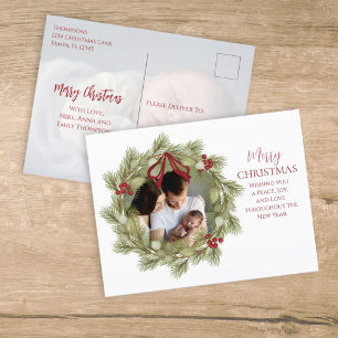 Merry Christmas Botanical Winter Holiday Wreath Feestdagenkaart