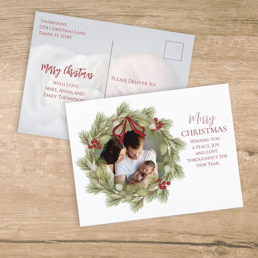 Merry Christmas Botanical Winter Holiday Wreath Feestdagenkaart