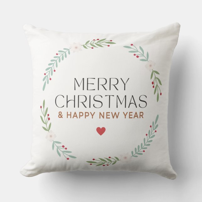 Merry Christmas Botanical Wreath Pillow Cover Kussen (Voorkant)