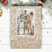 Merry Christmas Botanicals on Taupe Photo Feestdagenkaart