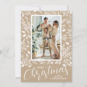 Merry Christmas Botanicals on Taupe Photo Feestdagenkaart (Voorkant)