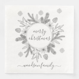 Merry Christmas Boughs Pine Holly krans Servet