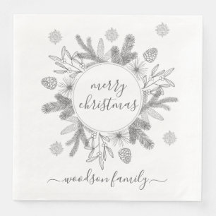 Merry Christmas Boughs Pine Holly krans Servet