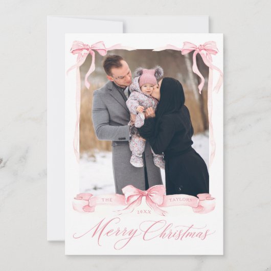 Merry Christmas Bow Card Feestdagenkaart (Voorkant)