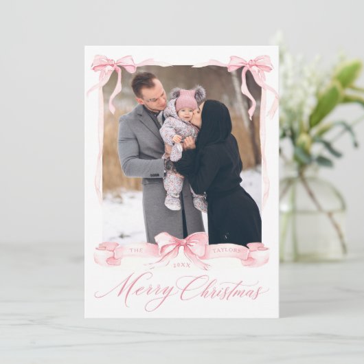 Merry Christmas Bow Card Feestdagenkaart (Staand voorkant)