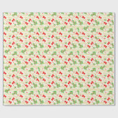 Merry Christmas Bow en Holly Bough Retro Cadeaupapier (Vlak)