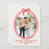 Merry Christmas Bow Family Photo Holiday Card Feestdagenkaart (Voorkant)