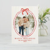 Merry Christmas Bow Family Photo Holiday Card Feestdagenkaart (Staand voorkant)