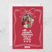 Merry Christmas bow red white modern photo card Feestdagenkaart (Voorkant)