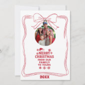 Merry Christmas bow red white modern photo card Feestdagenkaart (Voorkant)