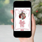 Merry Christmas bow red white modern photo card Feestdagenkaart