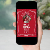 Merry Christmas bow red white modern photo card Feestdagenkaart