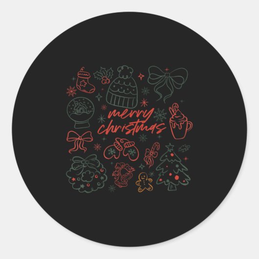 Merry Christmas Bow Santa Xmas Coquette Aesthetic  Ronde Sticker (Voorkant)