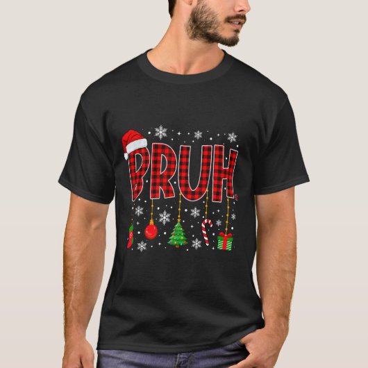 Merry Christmas Bruh Buffalo Plaid Retro Xmas Men  T-shirt (Voorkant)