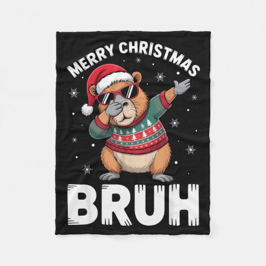 Merry Christmas Bruh Capybara Dabbing Santa Hat Xm Fleece Deken (Voorkant)
