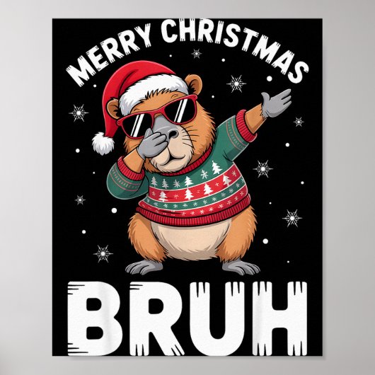Merry Christmas Bruh Capybara Dabbing Santa Hat Xm Poster (Voorkant)