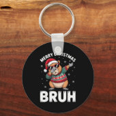 Merry Christmas Bruh Capybara Dabbing Santa Hat Xm Sleutelhanger (Voorkant)