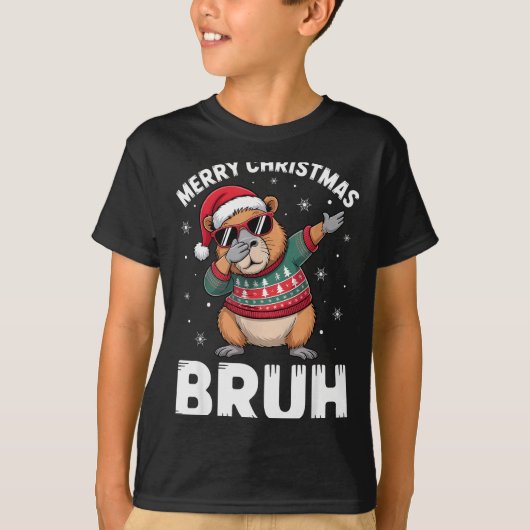 Merry Christmas Bruh Capybara Dabbing Santa Hat Xm T-shirt (Voorkant)