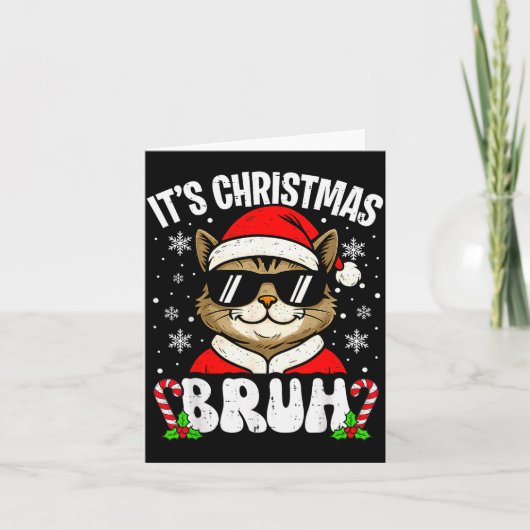 Merry Christmas Bruh Funny Cat Kitten Xmas Men Boy Kaart (Voorkant)