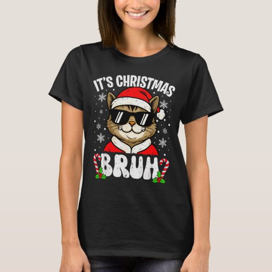 Merry Christmas Bruh Funny Cat Kitten Xmas Men Boy T-shirt (Voorkant)
