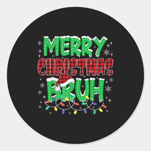 Merry Christmas Bruh Funny Holiday Family Group Ma Ronde Sticker (Voorkant)