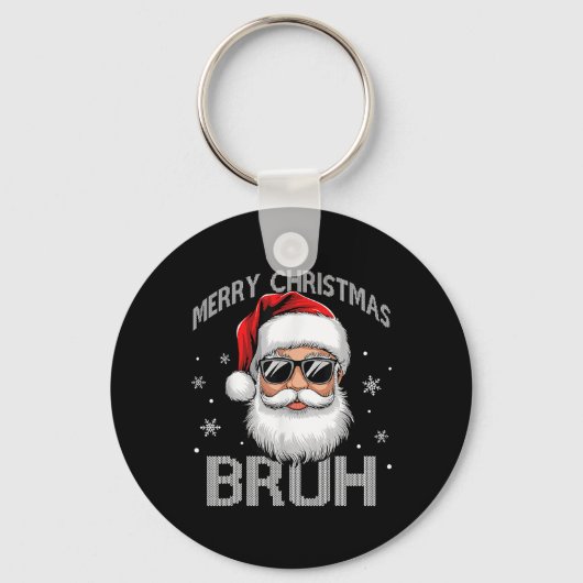 Merry Christmas Bruh Funny Santa Claus Retro Manne Sleutelhanger (Voorkant)