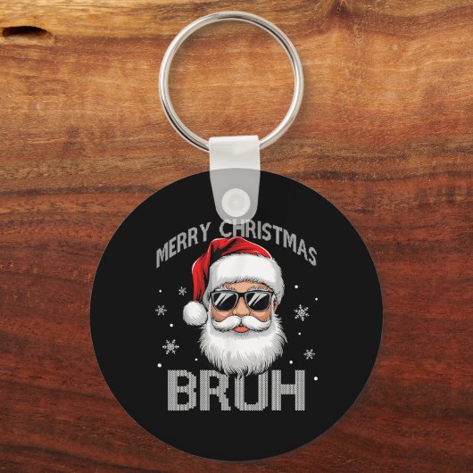 Merry Christmas Bruh Funny Santa Claus Retro Manne Sleutelhanger (Voorkant)