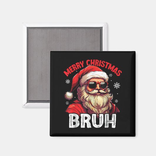 Merry Christmas Bruh Funny Santa Claus Retro Men W Magneet (Voorkant / Achterkant)