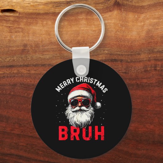 Merry Christmas Bruh Funny Santa Claus Retro Men W Sleutelhanger (Voorkant)