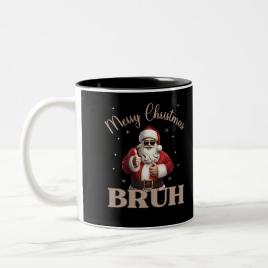 Merry Christmas BRUH Grappig ontwerp Tweekleurige Koffiemok (Links)