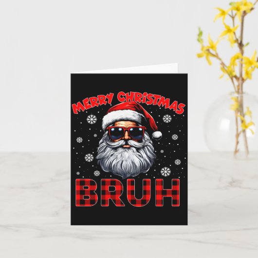 Merry Christmas Bruh Red Plaid Funny Santa Claus M Kaart (Gele Bloem)
