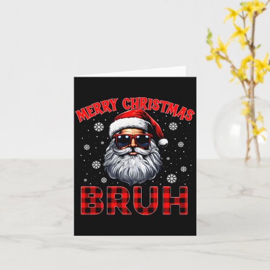 Merry Christmas Bruh Red Plaid Funny Santa Claus M Kaart (Gele Bloem)
