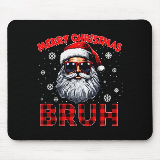 Merry Christmas Bruh Red Plaid Funny Santa Claus M Muismat (Voorkant)