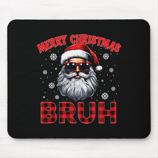 Merry Christmas Bruh Red Plaid Funny Santa Claus M Muismat (Voorkant)