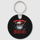 Merry Christmas Bruh Red Plaid Funny Santa Claus M Sleutelhanger (Voorkant)