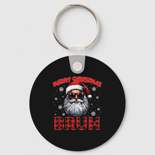 Merry Christmas Bruh Red Plaid Funny Santa Claus M Sleutelhanger (Voorkant)